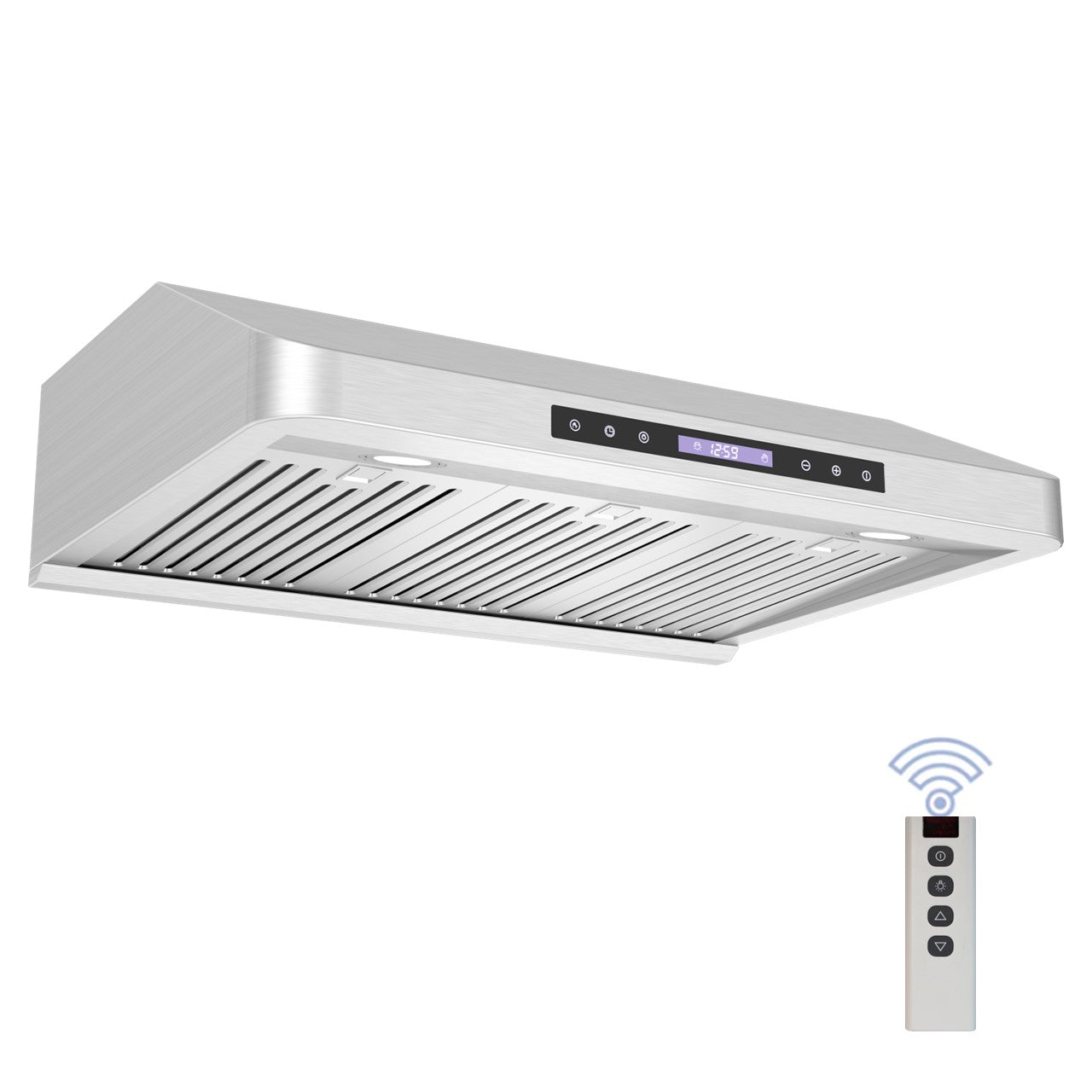 Awoco 30” Under Cabinet Supreme 7” High Stainless Steel Range Hood, 4 Speeds with Gesture Sensing Touch Control Panel, 8” Round Top Vent, 1000 CFM with Remote Control & LED Lights