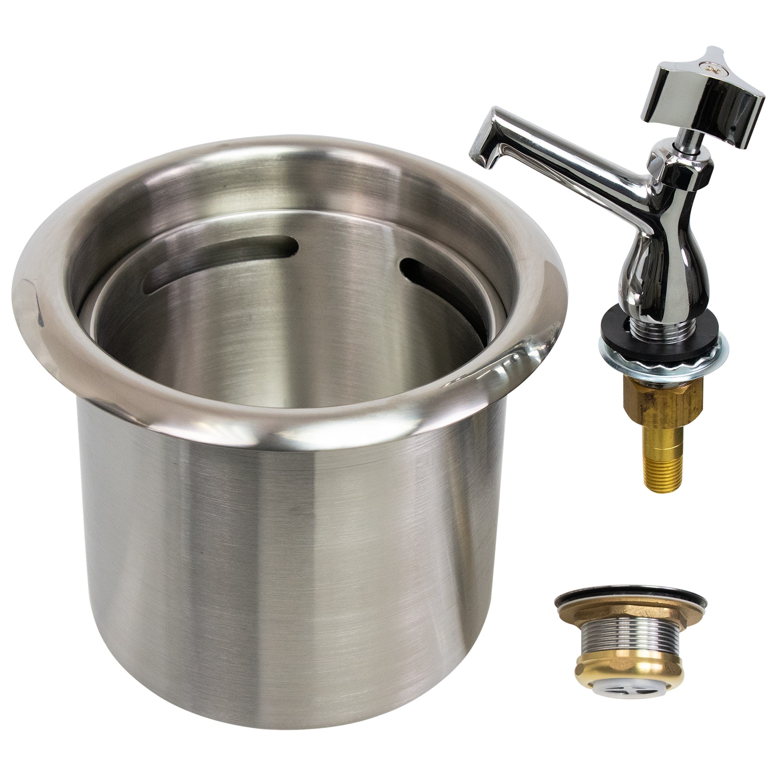 GSW 7" Round Stainless Steel Drop-In Dipper Well Sink with Faucet for Washing Ice Cream or Coffee Spoons