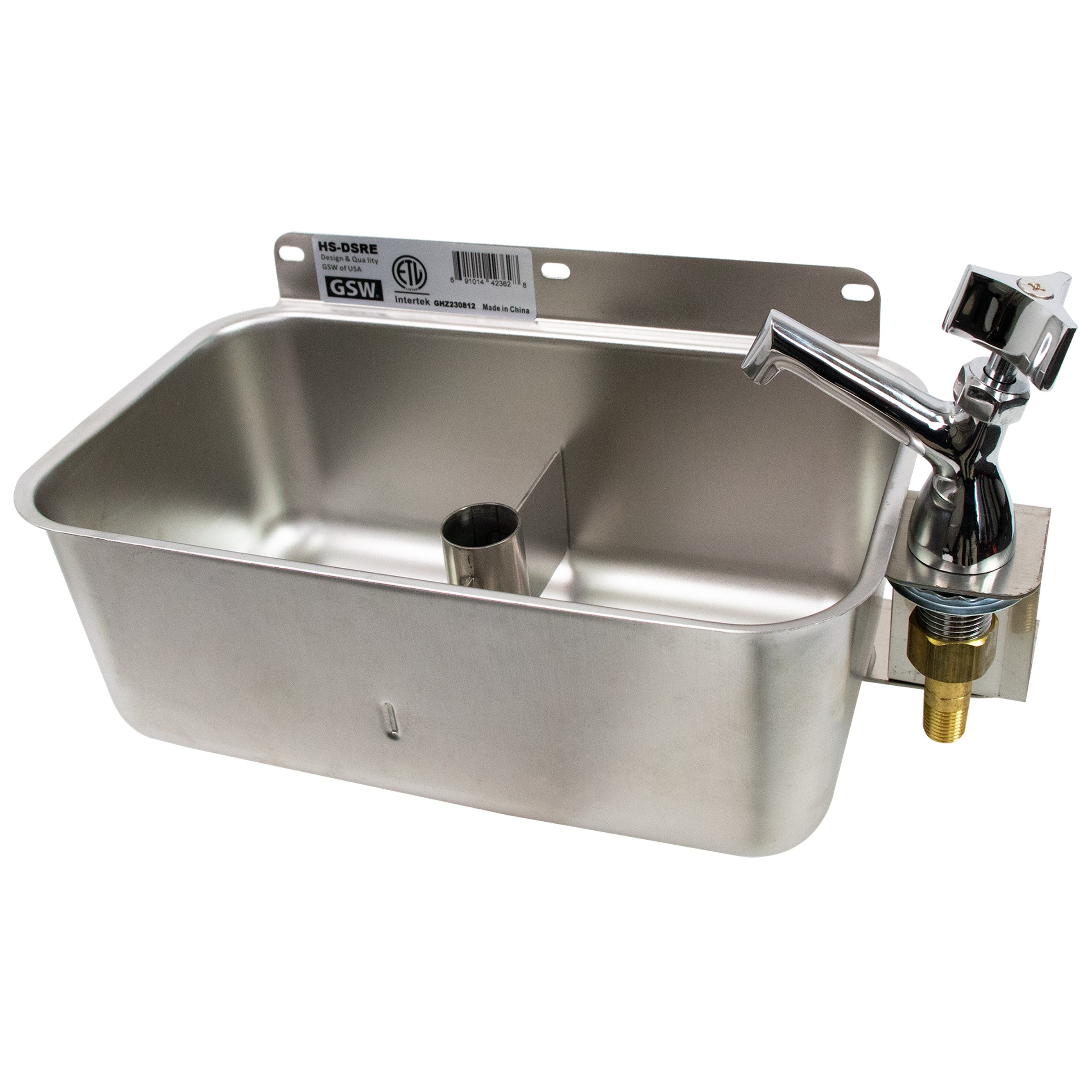 GSW Rectangular Stainless Steel Wall Mount Dipper Well Sink with Faucet for Washing Ice Cream or Coffee Spoons, 10" x 6" x 4"