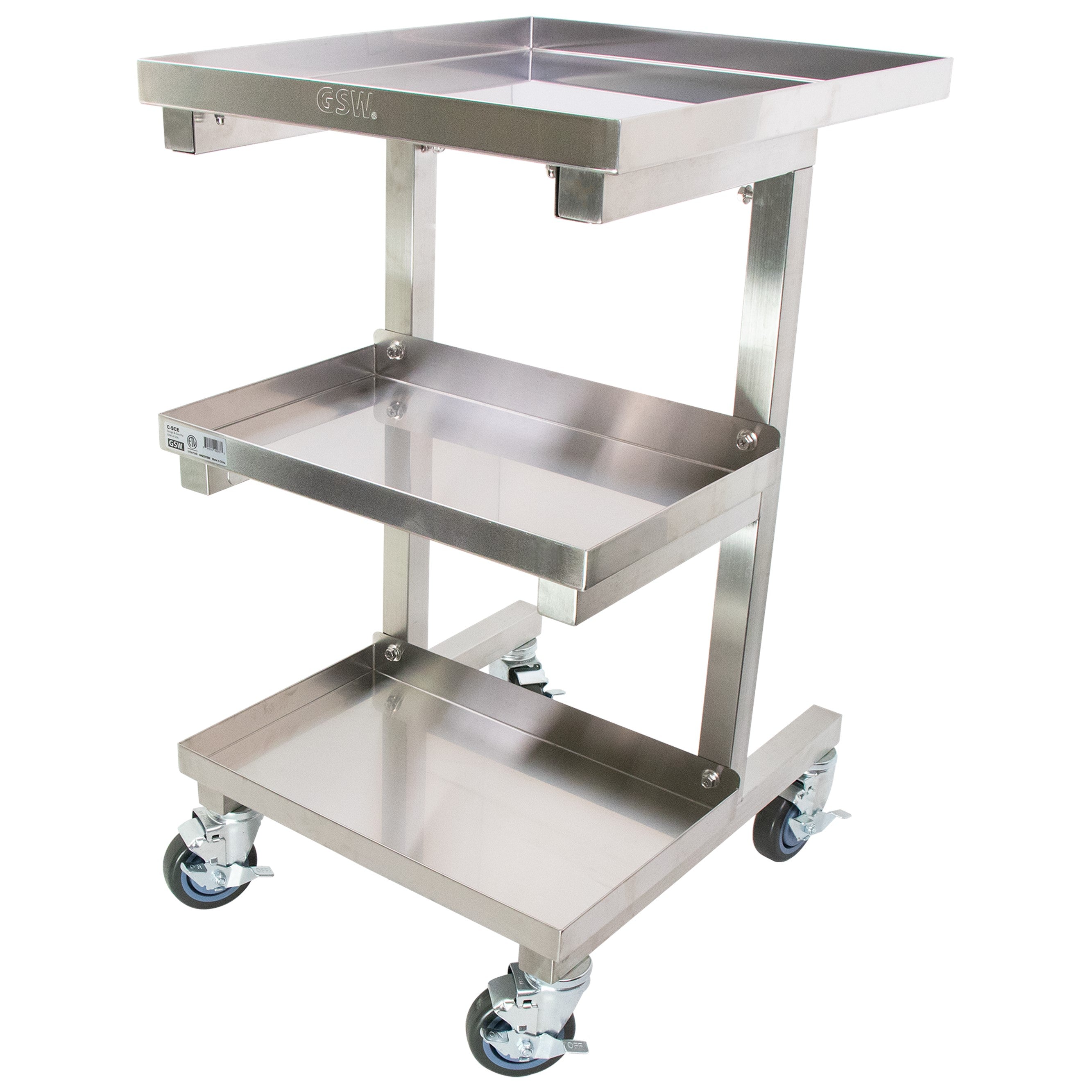 GSW C-SCE Stainless Steel Adjustable Height Sauce Utility Cart with Slidable Top Pan for Chinese Wok Range, 19-1/2” x 22-1/2” x 34-1/2”