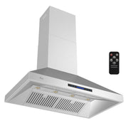 Awoco 48”W Indoor 28”D Wall Mount Range Hood with Touch & Remote Control, Stainless Steel 4 Speeds 1200 CFM Adjustable Chimneys 4 LED Lights 2 x 6” Round Top Vent