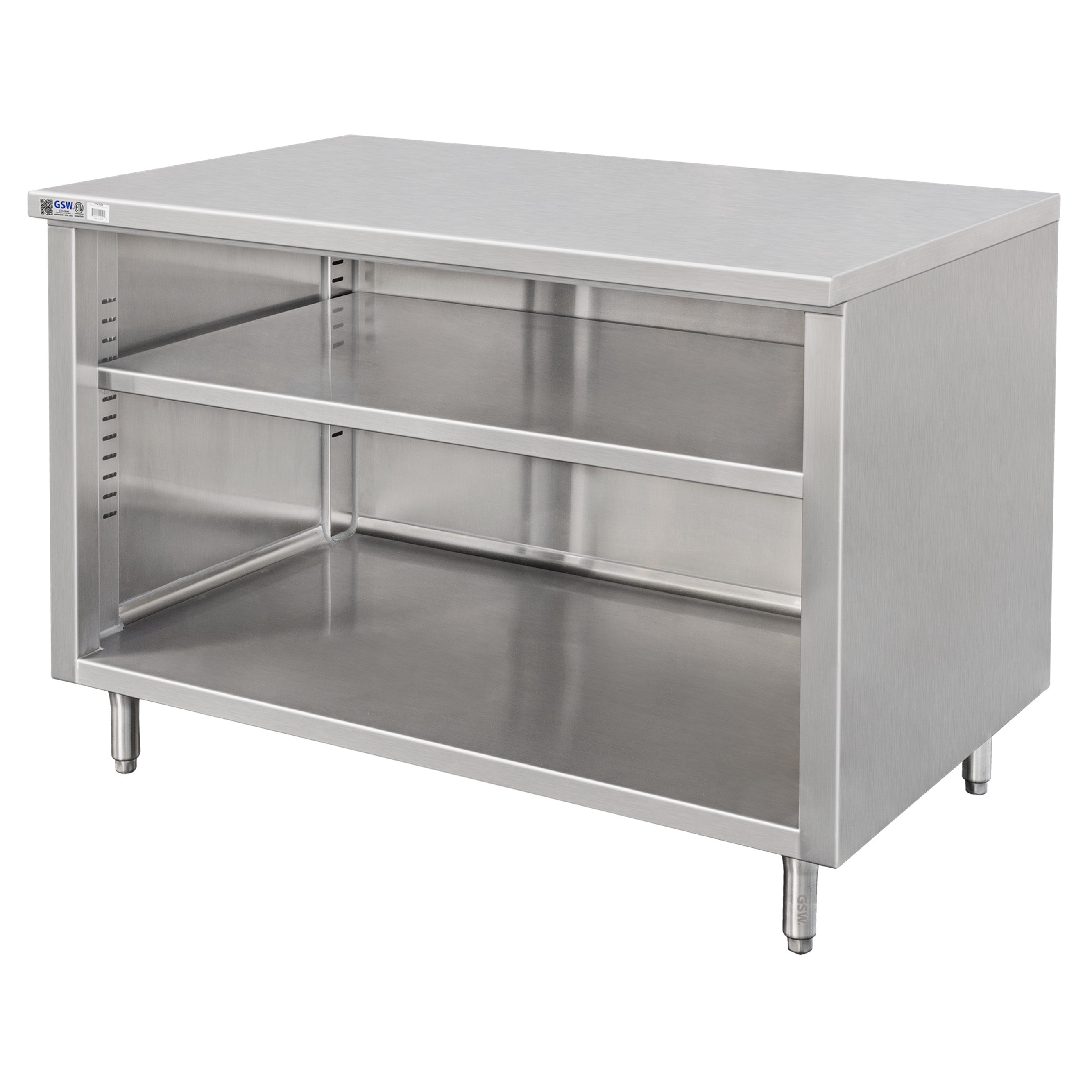 GSW 72" x 30" Flat Top All Stainless Steel Enclosed Work Table Cabinet - Open Front
