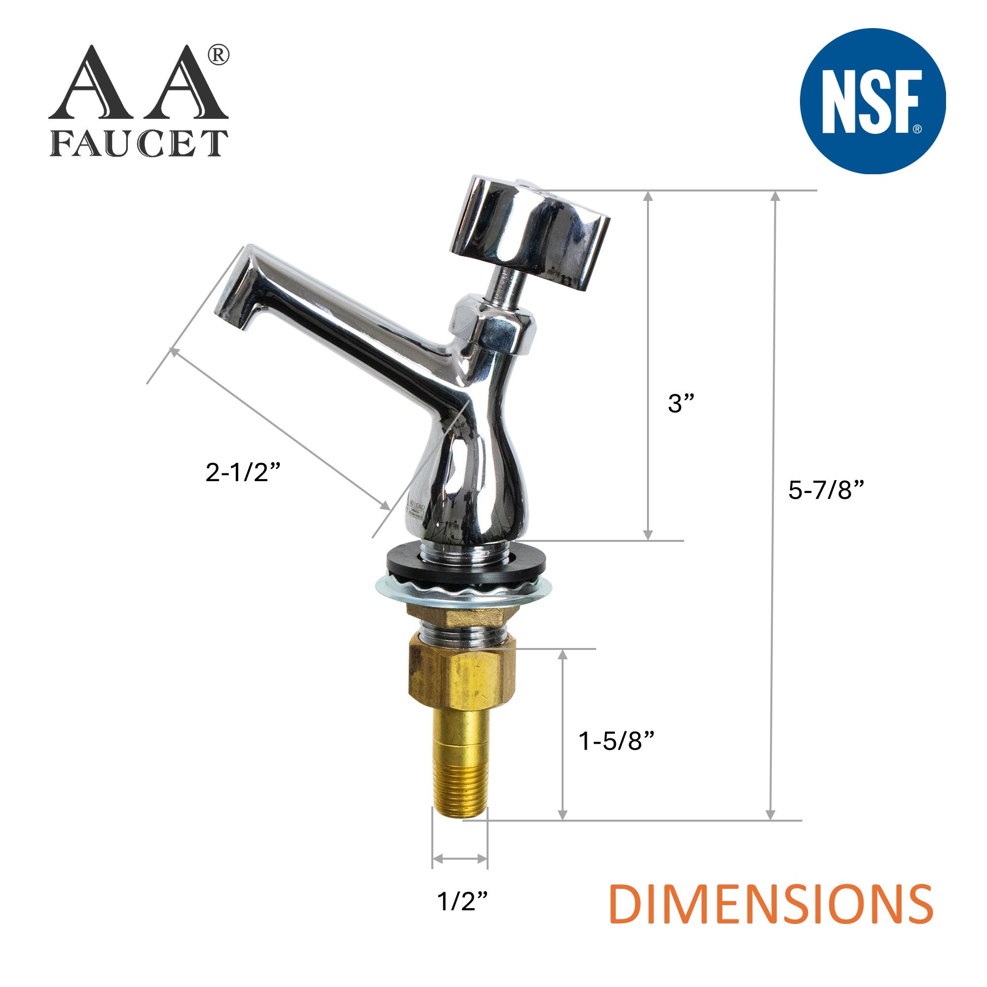 AA Faucet Heavy Duty Dipperwell Sink No Lead Faucet with 1/2" NPS Male Inlet NSF Approved