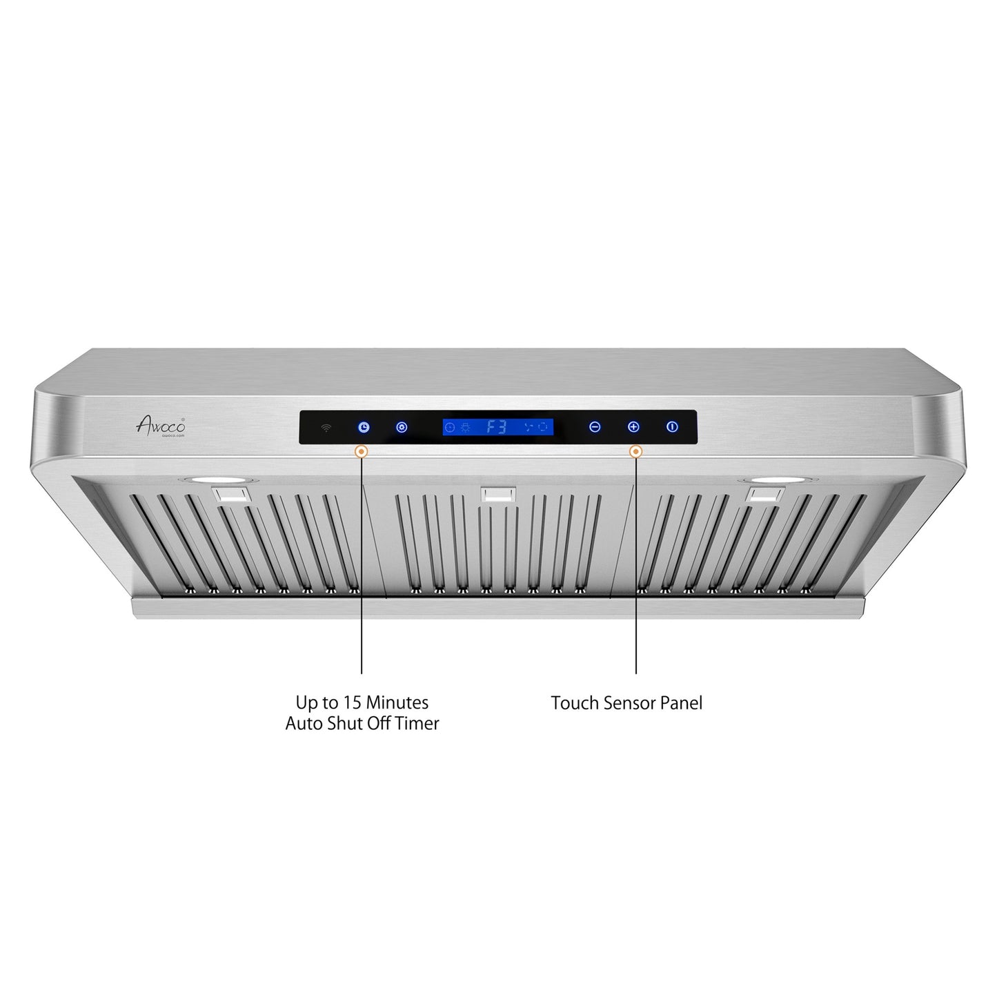 Awoco RH-S10-30S Under Cabinet Supreme 7” High Stainless Steel Range Hood, 6 Speeds, 8” Round Top Vent, 1000CFM, with Remote Control