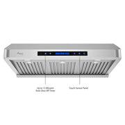 Awoco RH-S10-30S Under Cabinet Supreme 7” High Stainless Steel Range Hood, 6 Speeds, 8” Round Top Vent, 1000CFM, with Remote Control
