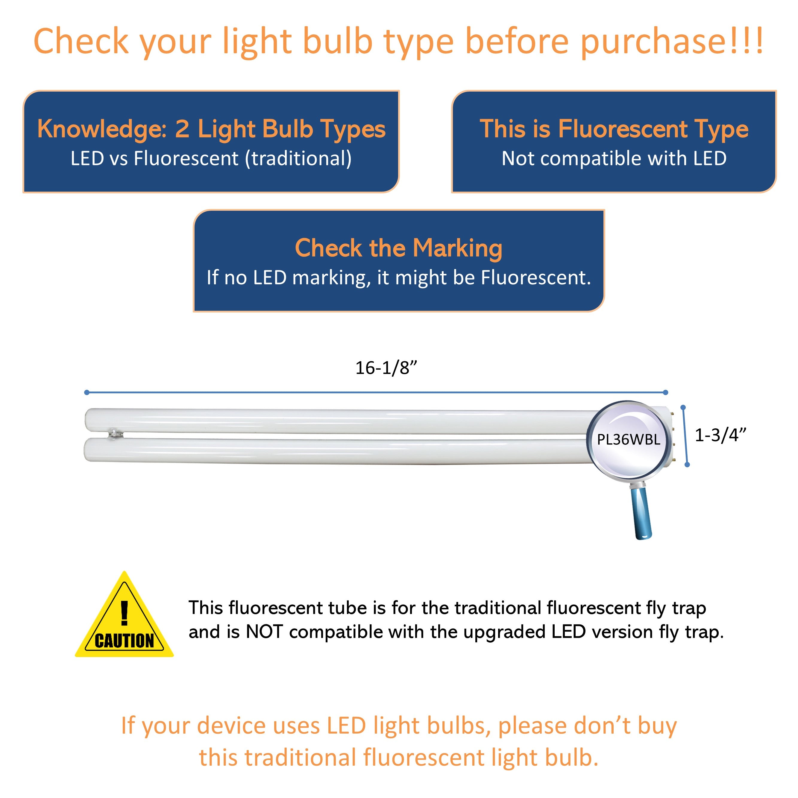 Awoco PL 36W BL Fluorescent UV Light Bulb for Wall Mount Sticky Fly Trap Lamp FT-1E36