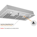 Awoco RH-IT06-36 11-3/4"D Super Quiet Split Insert Stainless Steel Range Hood, 4-Speed, 800 CFM, LED Lights, Baffle Filters with 6” Blower (36"W 6" Vent)
