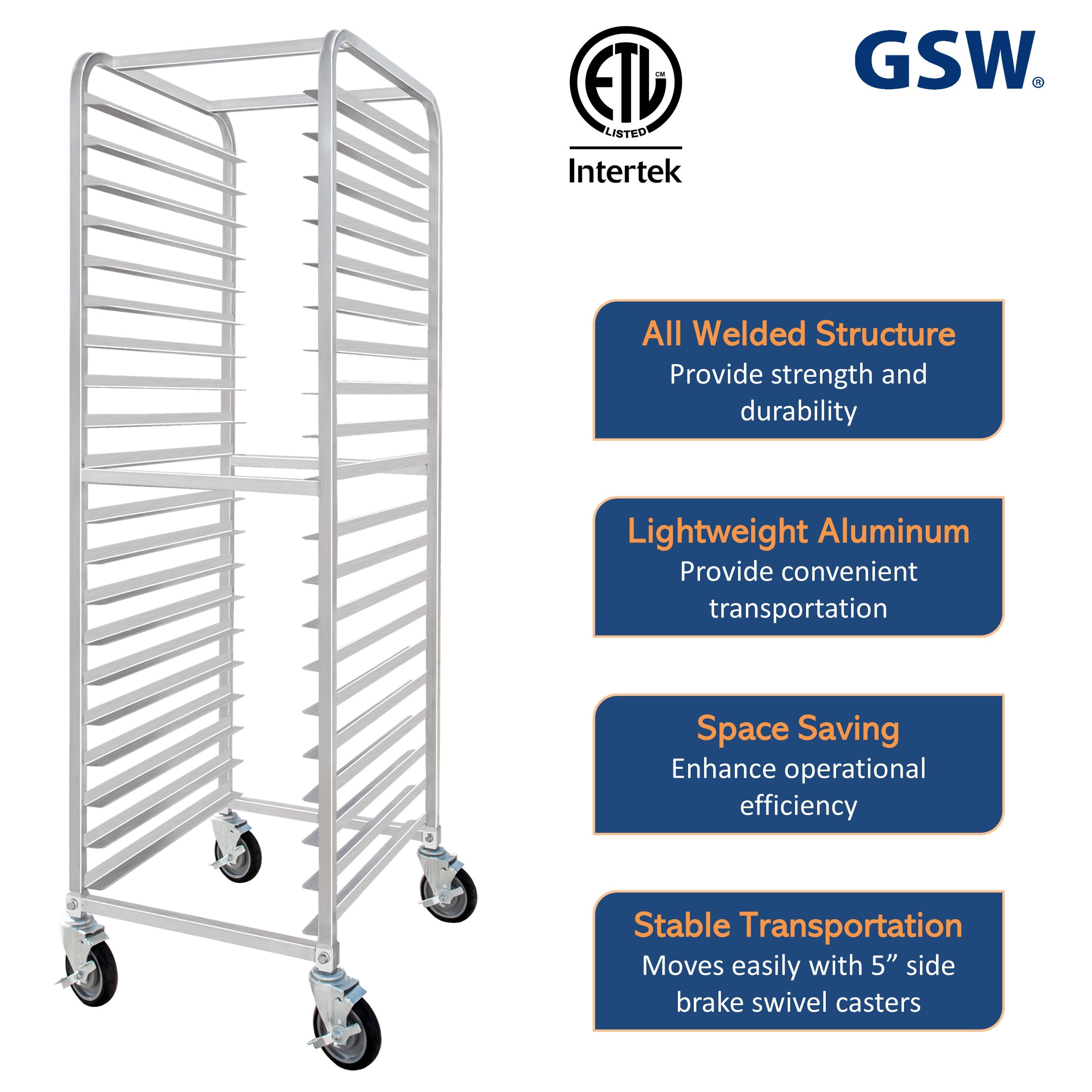 GSW AAR-2022W All-welded Aluminum Bun/Sheet Pan Rack Holds 20 Pans for Commercial Kitchen 20-1/4” x 26” x 70”