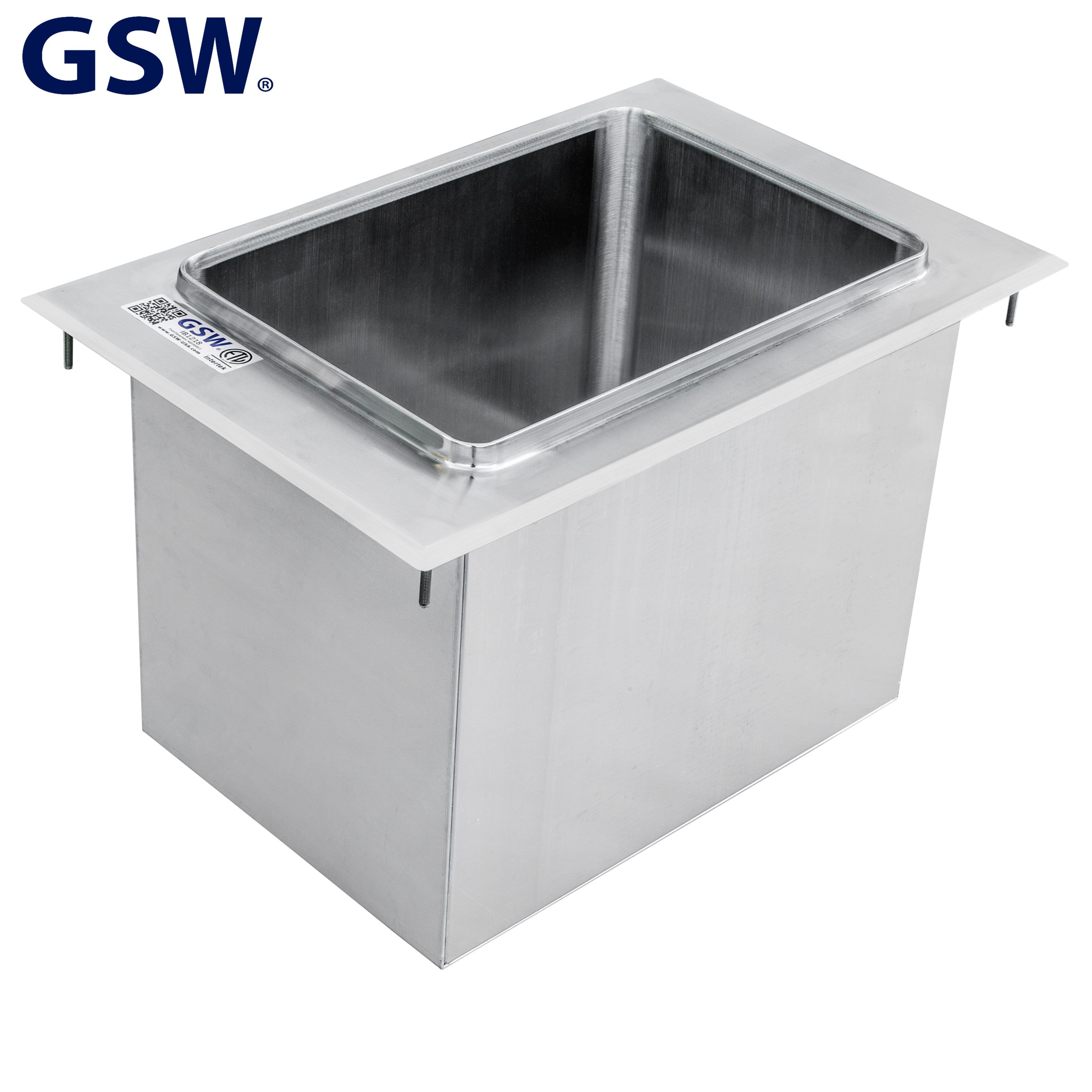 GSW IB1218 Stainless Steel Drop-In Ice Bin 18”D x 12”W x 14”H with Removable Sliding Cover, 9” x 14” Double Walled Ice Bin with 1” NPT Drain, for Storing Ice Cold Wine Beer