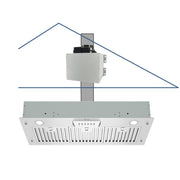 Awoco RH-IT06-M36 14-1/2"D Super Quiet Split Insert Stainless Steel Range Hood, 4-Speeds, 800 CFM, LED Lights with 6” Blower (36"W 6" Vent)