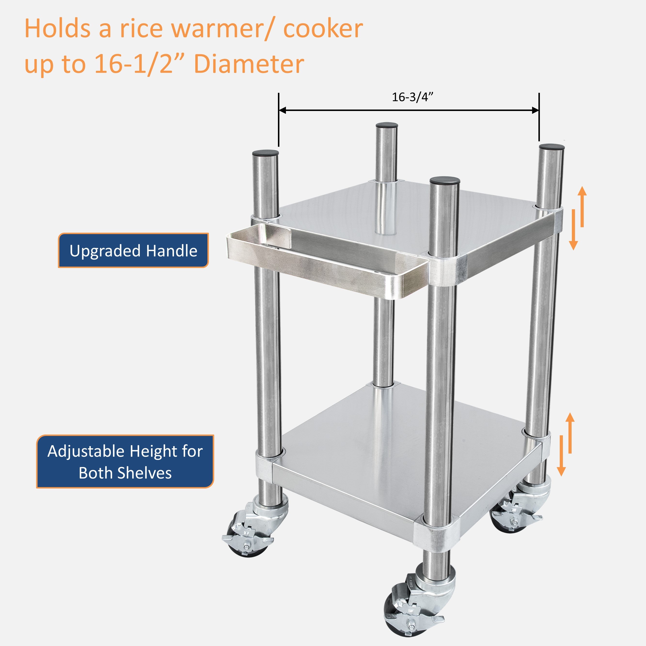 GSW Stainless Steel Top Rice Warmer Cart, 15" x 15" x 32"