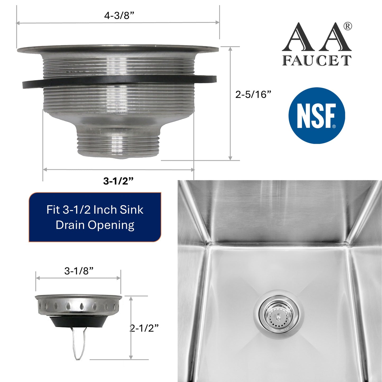 GSW Stainless Steel Duo Baskets Strainer w/Brass Screw Nut, 3-1/2" Dia.
