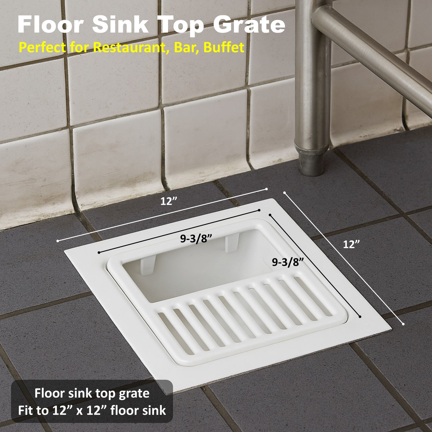 GSW FS-T1/2 Cast Iron Porcelain Floor Sink Top Grate with Ceramic Surface, 9-⅜” x 9-⅜” x 1-¼” - Perfect for Restaurant, Bar, Buffet (1/2 Size)