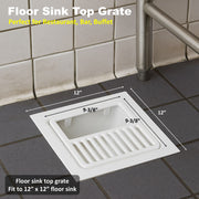GSW FS-T1/2 Cast Iron Porcelain Floor Sink Top Grate with Ceramic Surface, 9-⅜” x 9-⅜” x 1-¼” - Perfect for Restaurant, Bar, Buffet (1/2 Size)