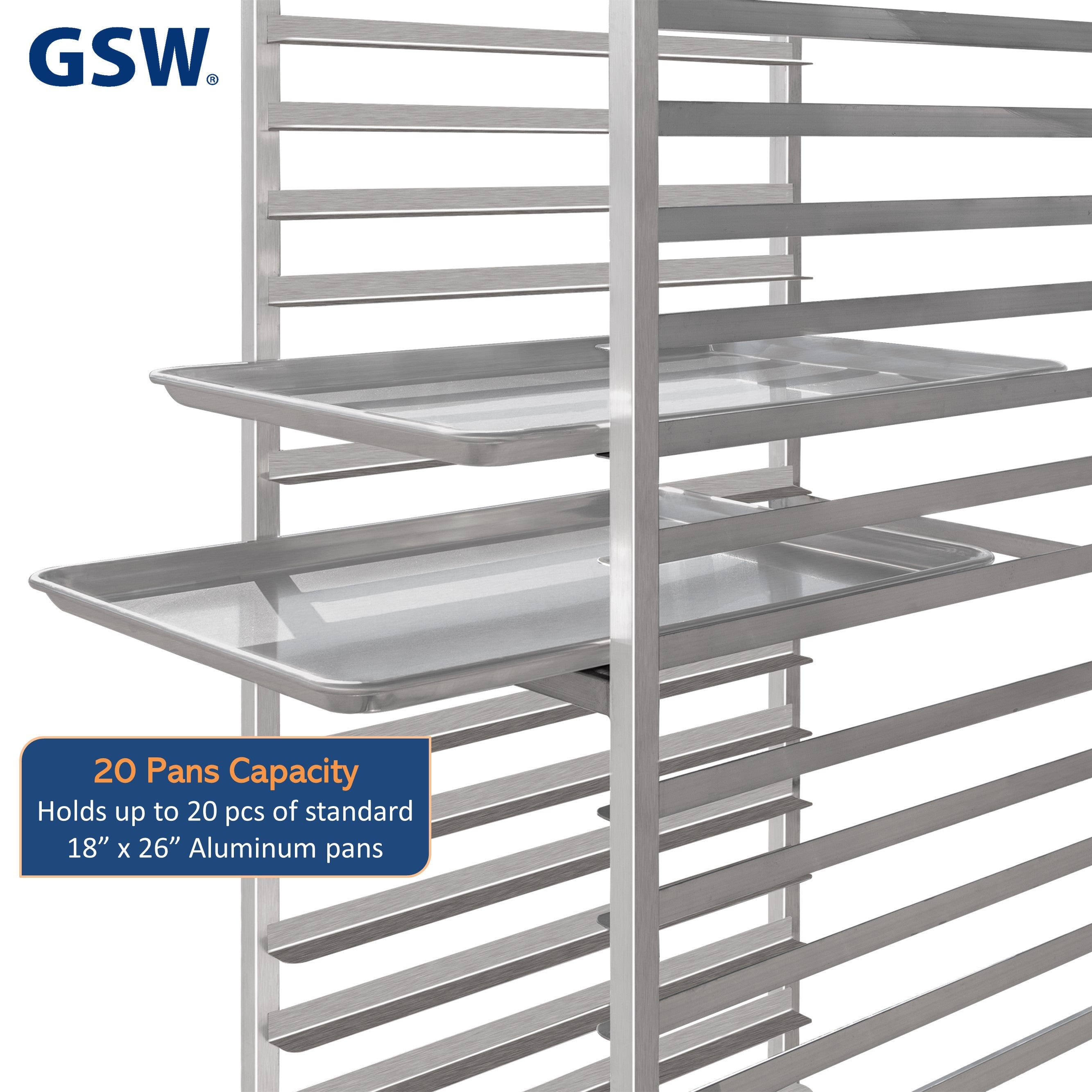 GSW AAR-2022W All-welded Aluminum Bun/Sheet Pan Rack Holds 20 Pans for Commercial Kitchen 20-1/4” x 26” x 70”