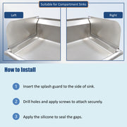 GSW SP-SH2410L Stainless Steel Insert Type Splash Guard for Commercial Restaurant Hand Sink and Compartment Prep Sink, ETL Certified (28"L x 11"H Left)