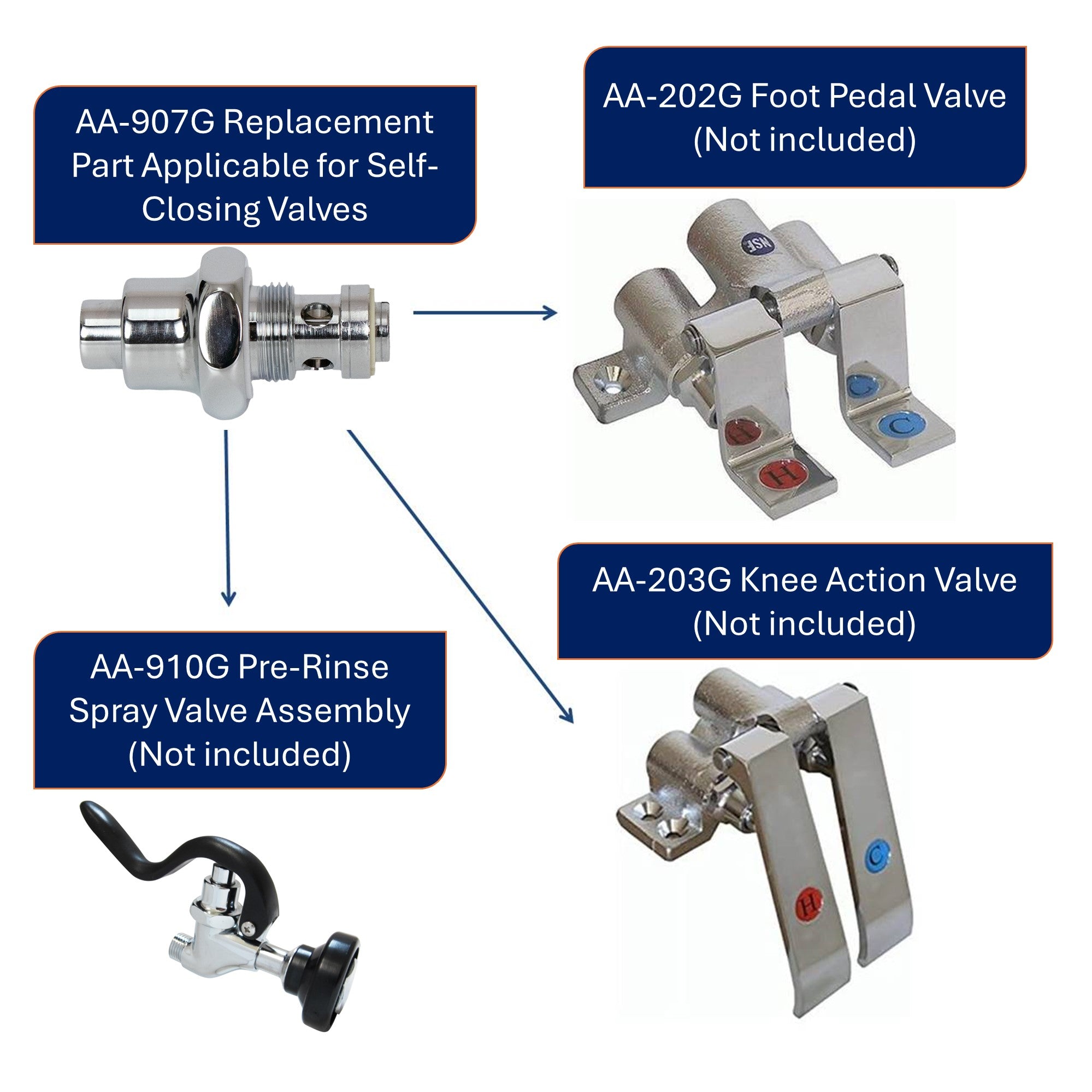 AA Faucet AA-907G Replacement Part Self-Closing Valve for AA-202G & AA-203G Foot and Knee Operating Valves