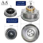 GSW Stainless Steel Duo Baskets Strainer w/Brass Screw Nut, 3-1/2" Dia.