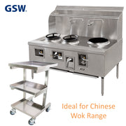 GSW C-SCE Stainless Steel Adjustable Height Sauce Utility Cart with Slidable Top Pan for Chinese Wok Range, 19-1/2” x 22-1/2” x 34-1/2”