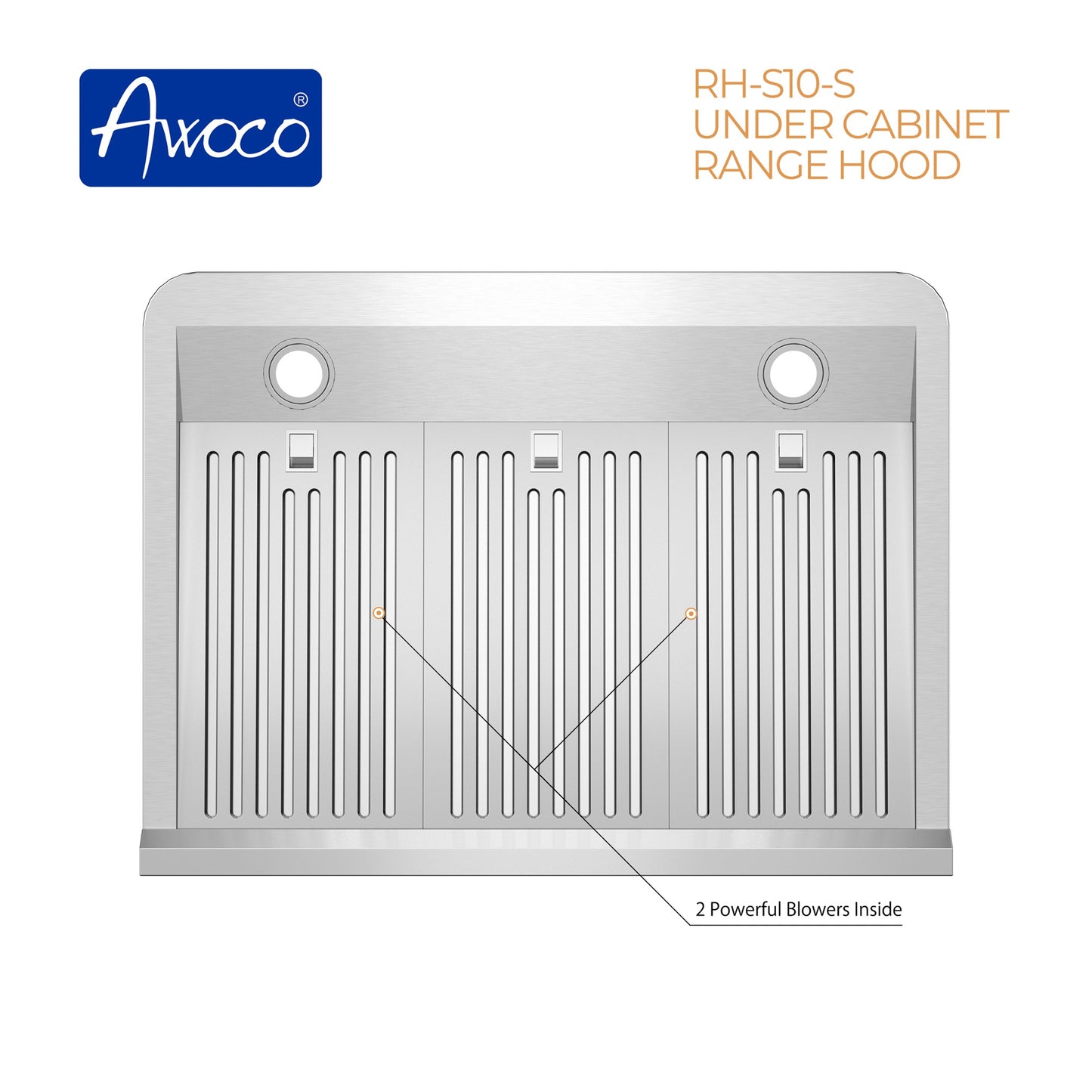 Awoco RH-S10-30S Under Cabinet Supreme 7” High Stainless Steel Range Hood, 6 Speeds, 8” Round Top Vent, 1000CFM, with Remote Control