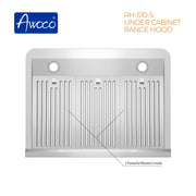 Awoco RH-S10-30S Under Cabinet Supreme 7” High Stainless Steel Range Hood, 6 Speeds, 8” Round Top Vent, 1000CFM, with Remote Control