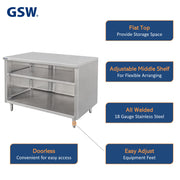 GSW 48" x 30" Flat Top All Stainless Steel Enclosed Work Table Cabinet - Open Front