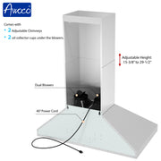 Awoco 48”W Indoor 28”D Wall Mount Range Hood with Touch & Remote Control, Stainless Steel 4 Speeds 1200 CFM Adjustable Chimneys 4 LED Lights 2 x 6” Round Top Vent
