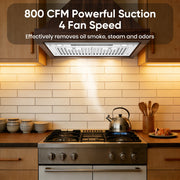 Awoco RH-IT06-R30 14-1/2”D Super Quiet Split Insert Ceiling Mount Stainless Steel Range Hood, 4-Speed, 800 CFM, LED Lights with 6” Blower & Remote Control (30"W 6" Vent)