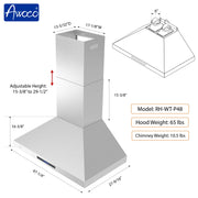 Awoco 48”W Indoor 28”D Wall Mount Range Hood with Touch & Remote Control, Stainless Steel 4 Speeds 1200 CFM Adjustable Chimneys 4 LED Lights 2 x 6” Round Top Vent