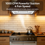 Awoco RH-IT08-R30 14-1/2”D Super Quiet Split Insert Ceiling Mount Stainless Steel Range Hood, 4-Speed, 1000 CFM, LED Lights with 8” Blower & Remote Control (30"W 8" Vent)