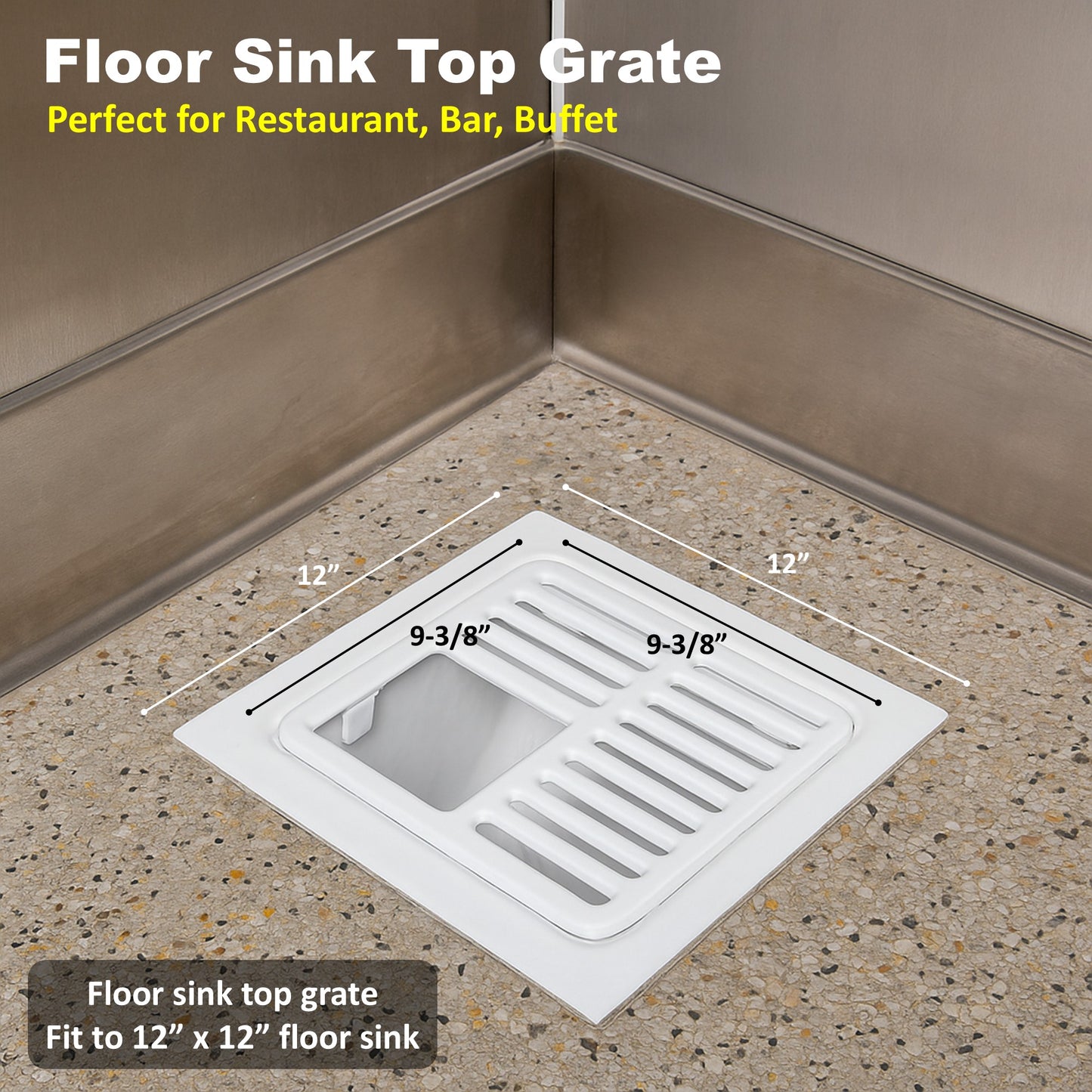 GSW FS-T3/4 Cast Iron Porcelain Floor Sink Top Grate with Ceramic Surface, 9-⅜” x 9-⅜” x 1-¼” - Perfect for Restaurant, Bar, Buffet (¾ Size)