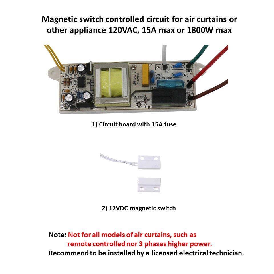 Awoco Magnetic Switch Controlled Circuit Kit (120V 15A Shutoff Delay) for Air Curtains (Circuit Kit)