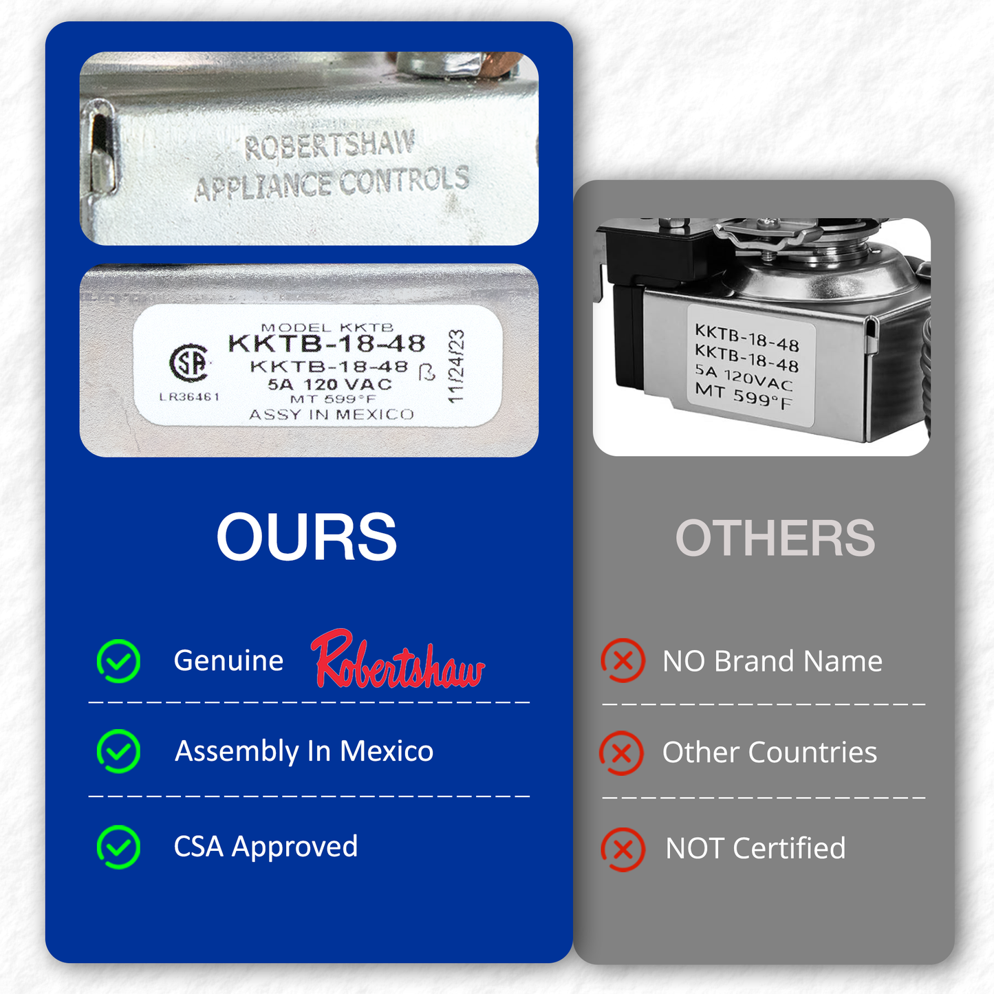 Robertshaw KKTB-18-48 Stove Oven Range Thermostat 5A 120VAC Max Temp 599°F for Awoco and Other Gas Range Stoves