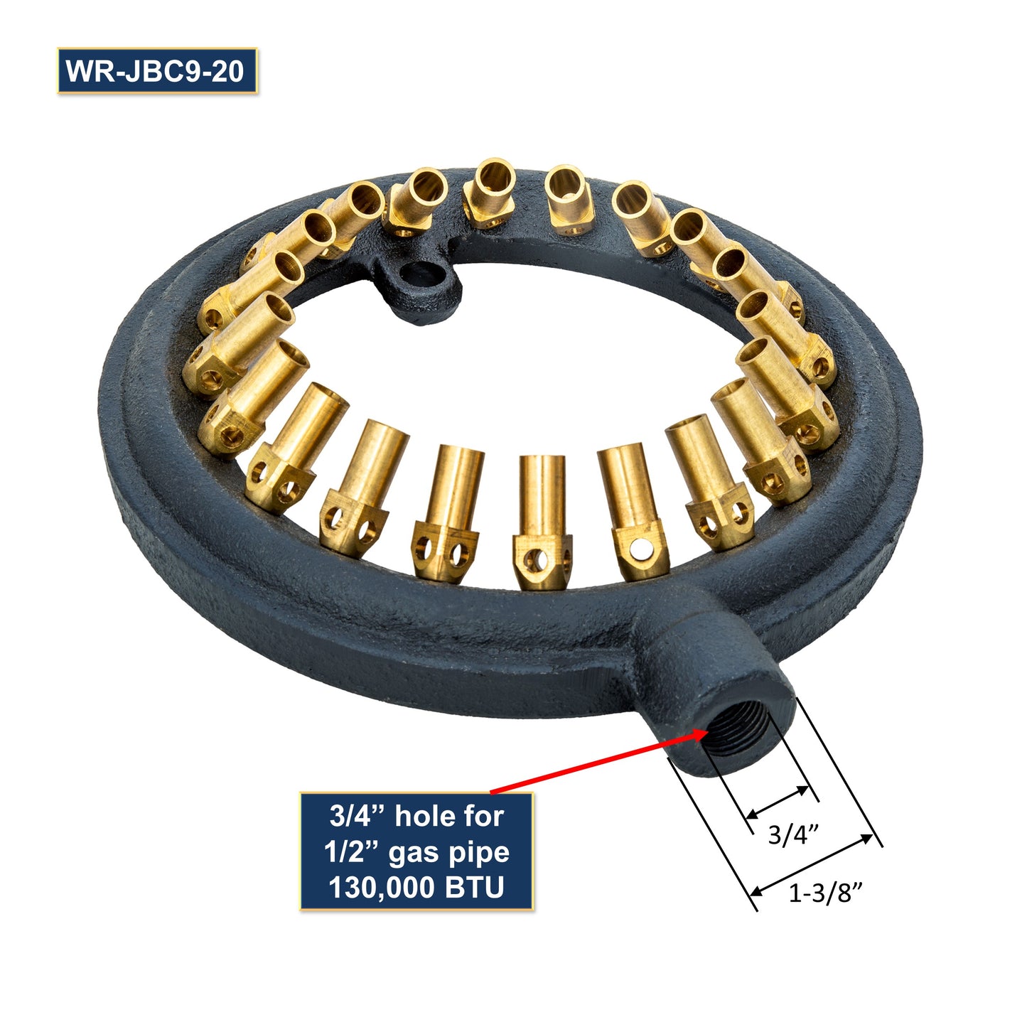 GSW WR-JBC9 Chinese Wok Range 20 Tips Speed Burner, 9" Diameter, 1/2" Gas Pipe Inlet