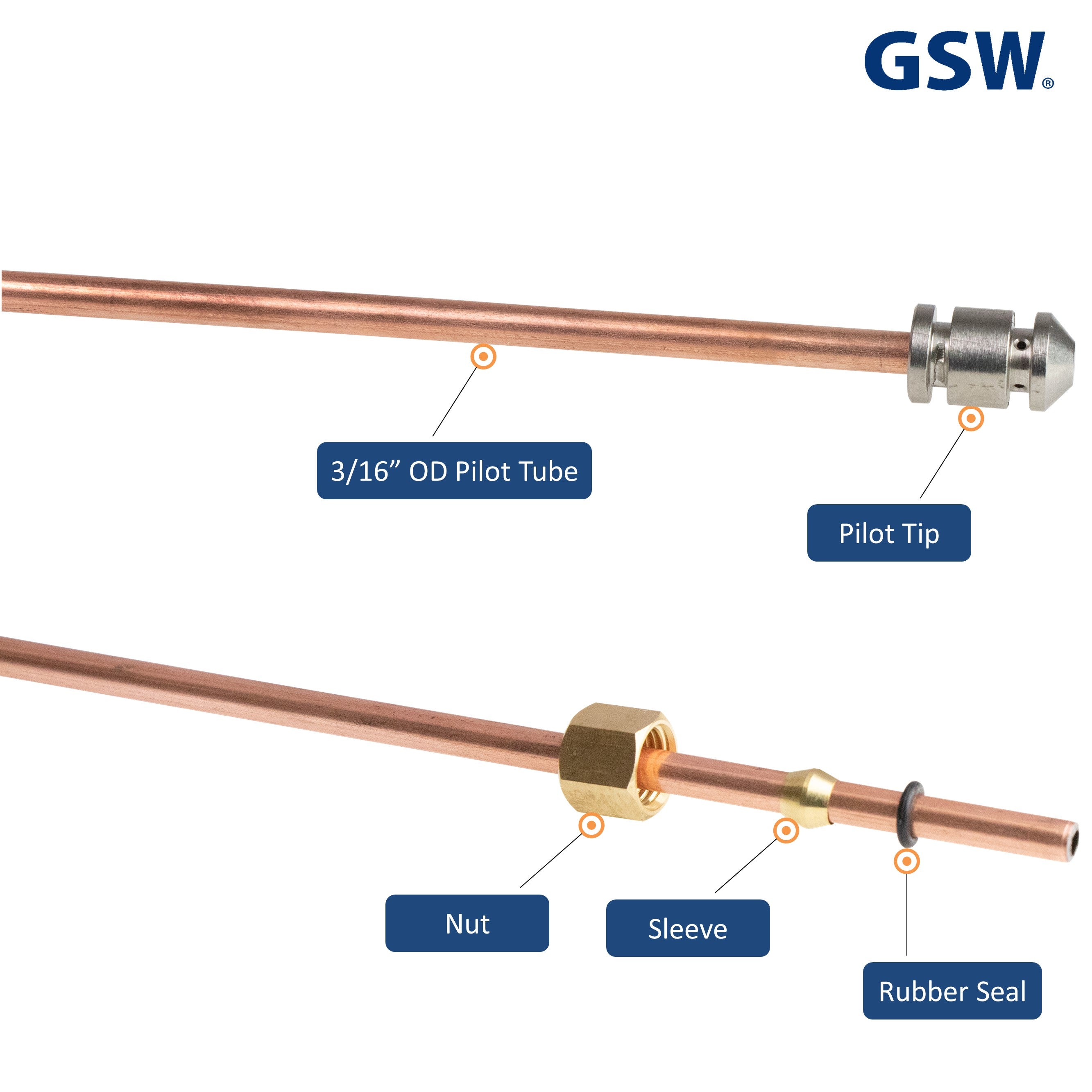 GSW WR-PTC 3/16"OD Bendable Pilot Tubing with Pilot Tip, Nut & Sleeve, Chinese Wok Range Accessory for Commercial Restaurant Kitchen Gas Equipment