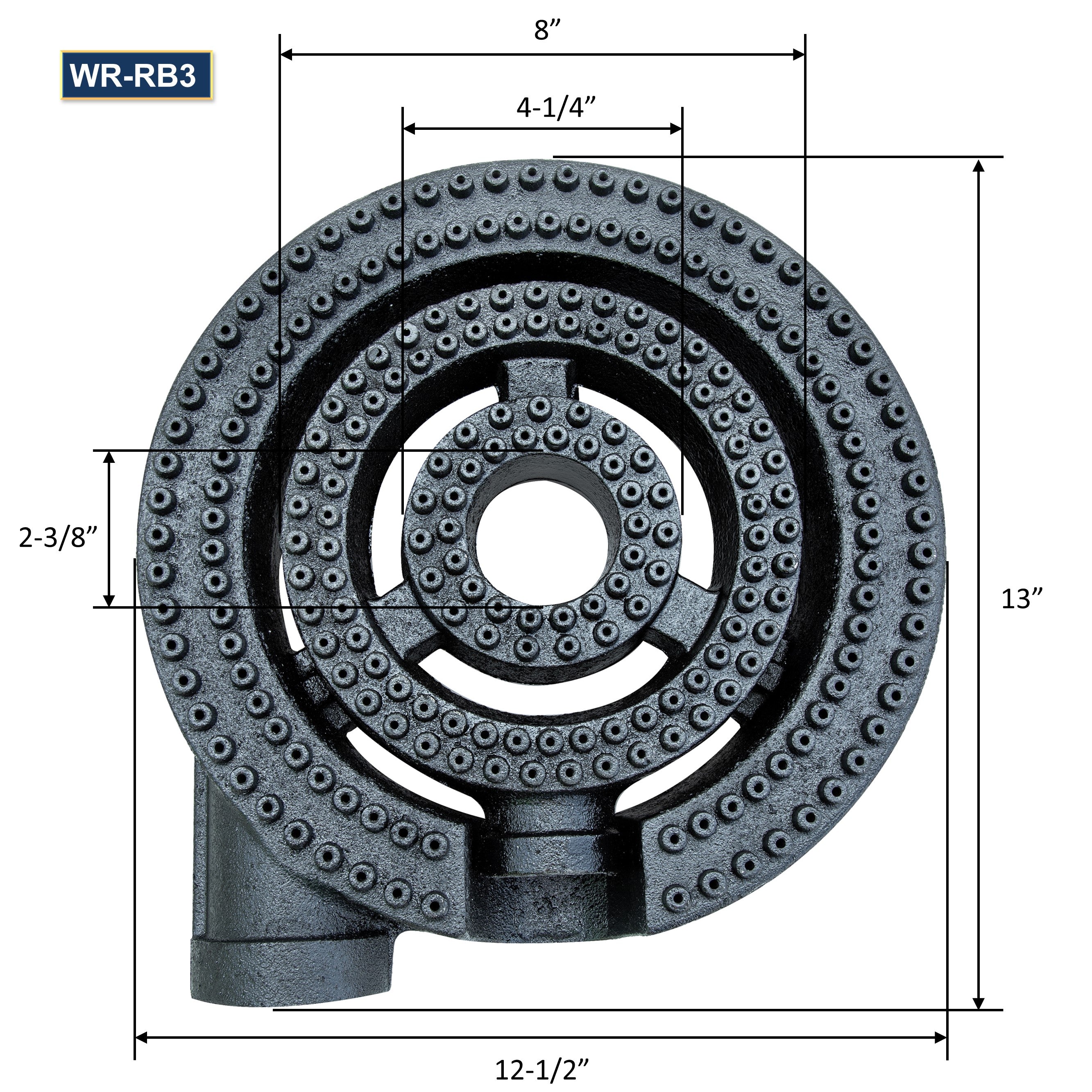 GSW WR-RB3 Three Rings Burner with 2 Air Shutters, 1-1/2” Pipe 90,000 BTU/HR, Fitting for Stock Pot and Wok Ranges