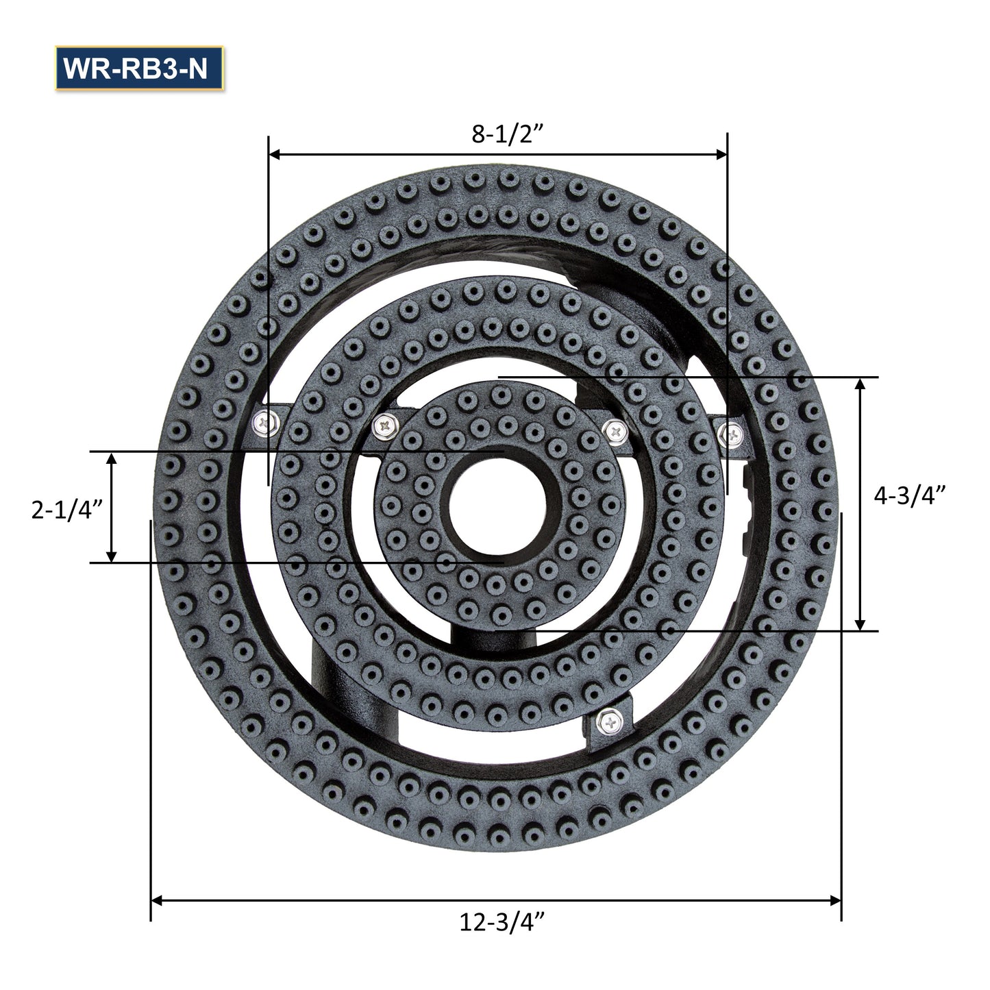 GSW WR-RB3-N Three Rings Burner with 3 Air Shutters, 1” & 3/4” Pipe 90,000 BTU/HR, Fitting for Stock Pot and Wok Ranges