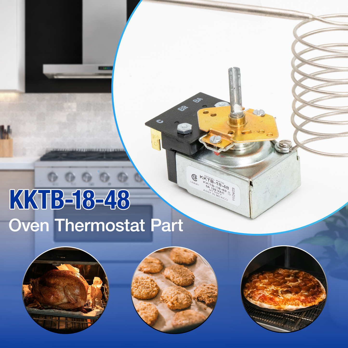 Robertshaw KKTB-18-48 Stove Oven Range Thermostat 5A 120VAC Max Temp 599°F for Awoco and Other Gas Range Stoves