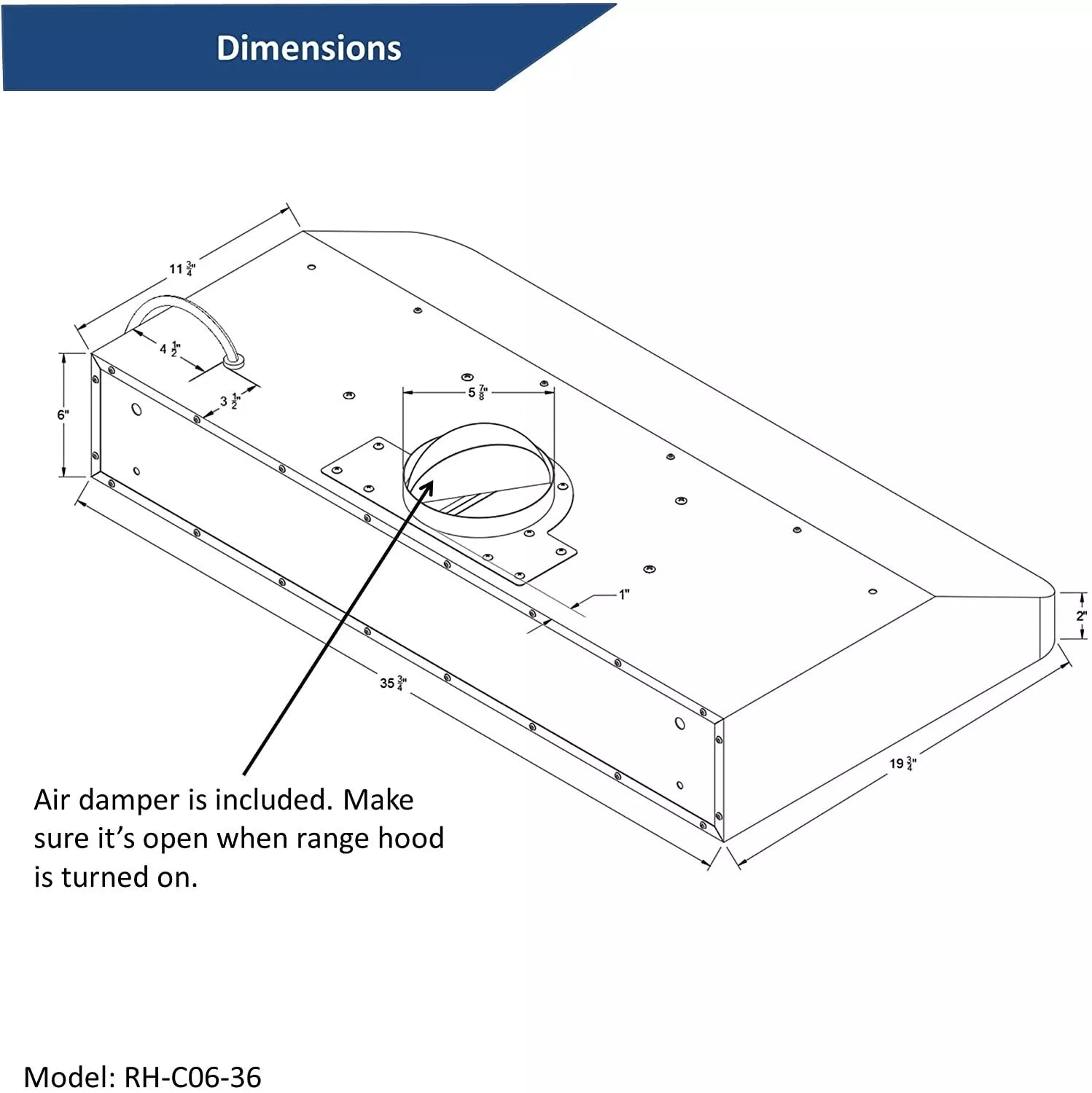 [Refurbished] Awoco RH-C06-36 Classic 6" High Stainless Steel Under Cabinet 4 Speeds 900CFM Range Hood with 2 LED Lights Top Vent (36"W Top Vent)