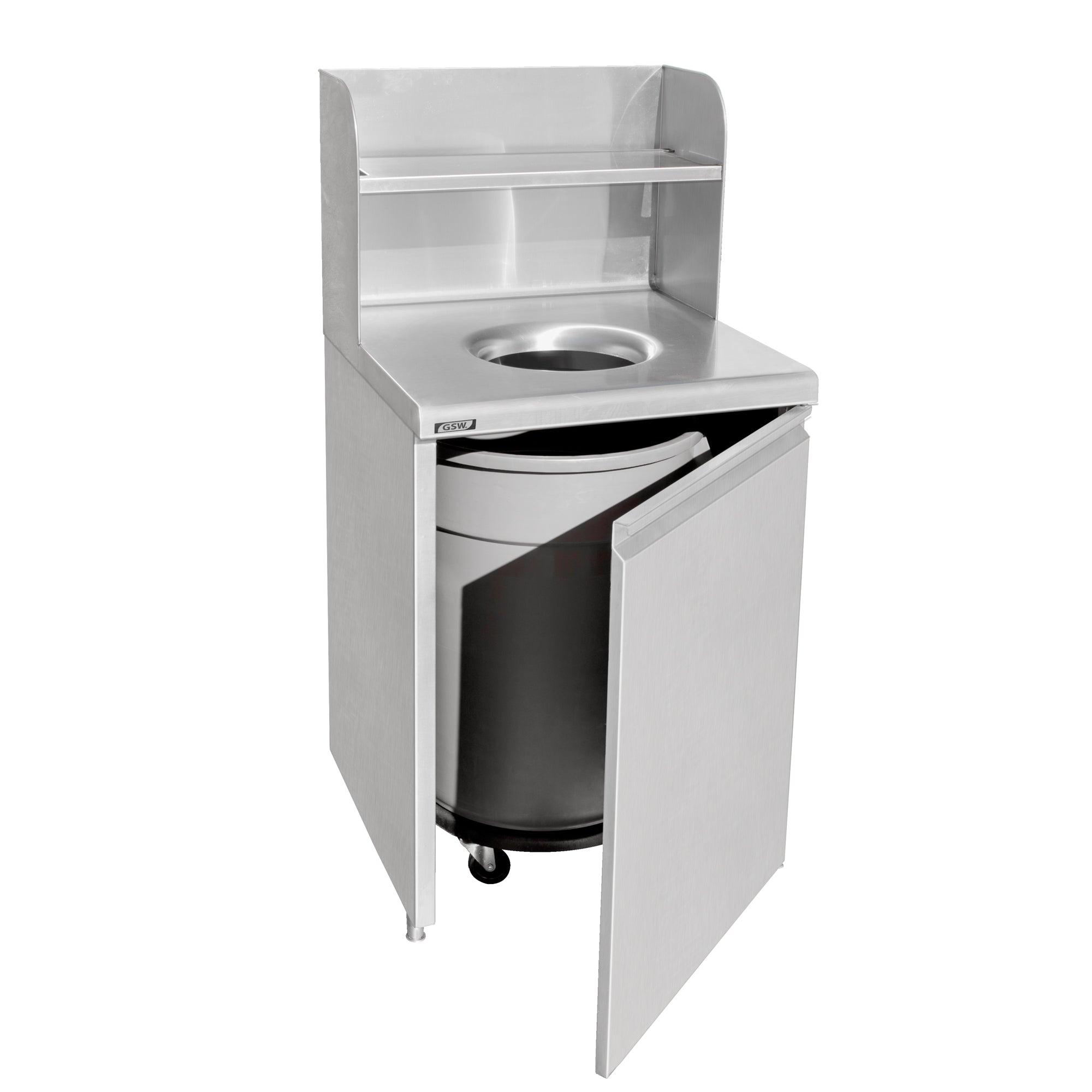 GSW S-WRA32 Full Stainless Steel 32 Gallons Waste Receptacle, Trash Bin Cabinet, with Top Tray Shelf, 26” x 26” x 54-1/2”