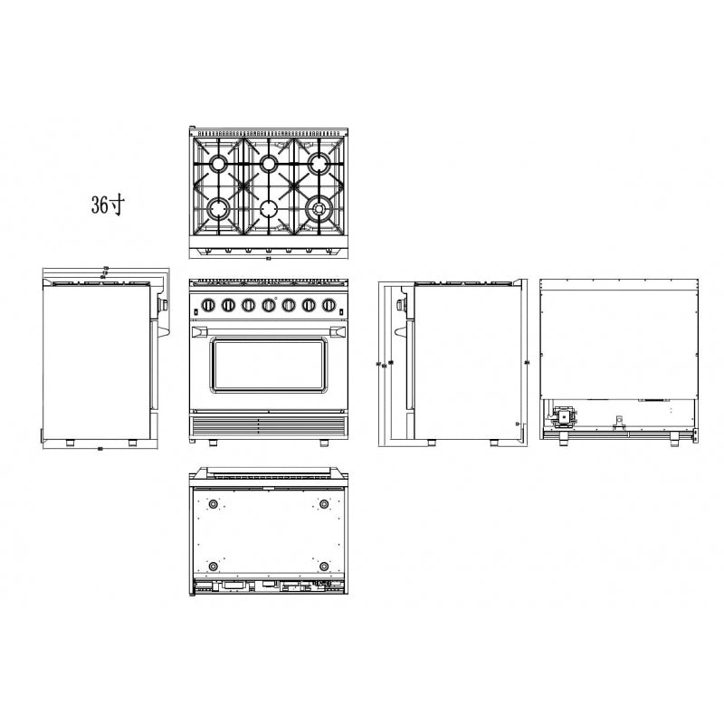 Awoco Professional 36” Freestanding 6 Burners Natural Gas Range with 4.5 cu ft. Convection Oven and 2 Racks