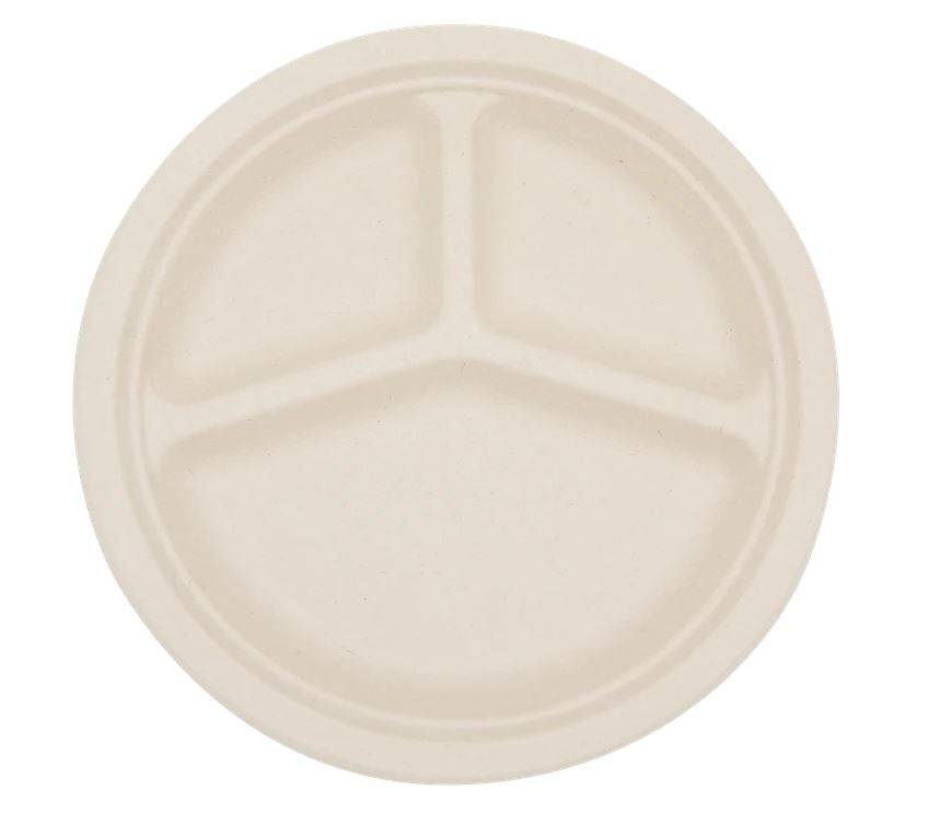 Total Papers 10” 3 Compartment Eco-Friendly Compostable Wheat Straw Round Plates (500 pcs)