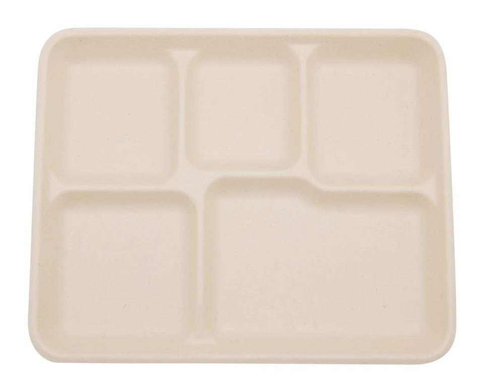 Total Papers 10” 5 Compartment Eco-Friendly Compostable Wheat Straw Tray  (500 pcs)