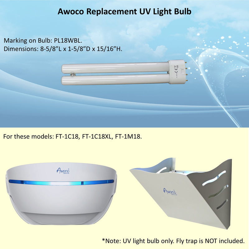 Awoco PL 18W BL UV Bulb for Wall Mount Sticky Fly Trap Lamp FT-1C18 and FT-1M18