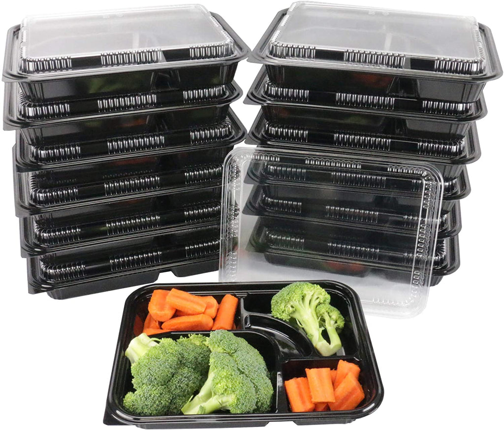Leyso TO-JH333 33oz Three Compartments Bento Box Food Container with Clear  Lid - Microwave, Dishwasher Safe