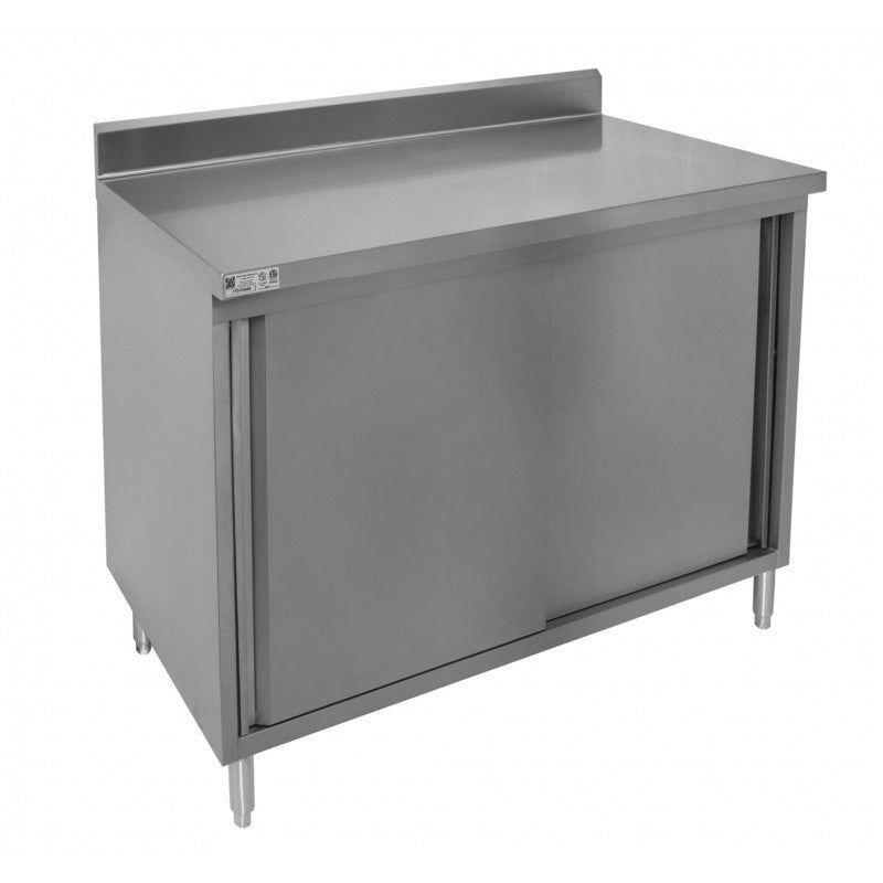 GSW Stainless Steel Cabinet 4" Rear Upturn Work Table w/Sliding Door 30"(W) x 60"(L) x 35"(H)