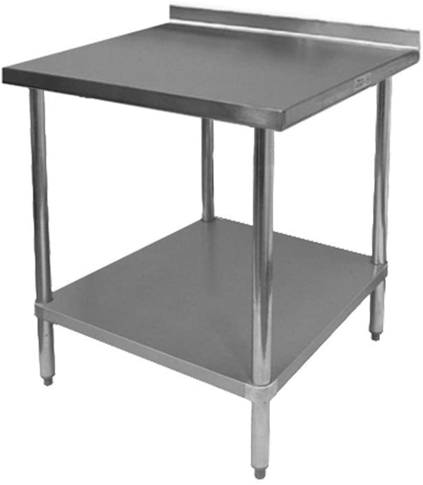 GSW Commercial Work Table with Stainless Steel Top, 1 Galvanized Undershelf, 1-1/2" Backsplash & Adjustable Bullet Feet (24"D x 24"L x 35"H)