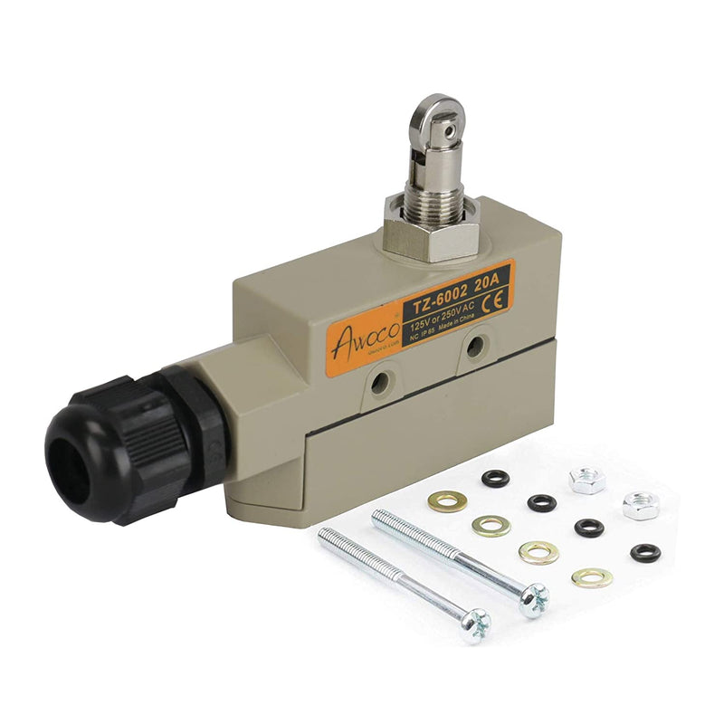 Awoco TZ-6002-20A Heavy Duty Commercial Door Micro Switch with Parallel Roller Plunger for Sliding Doors/Windows for Air Curtains, 250V 20A IP 65 Limit Switch Type NO and Type NC