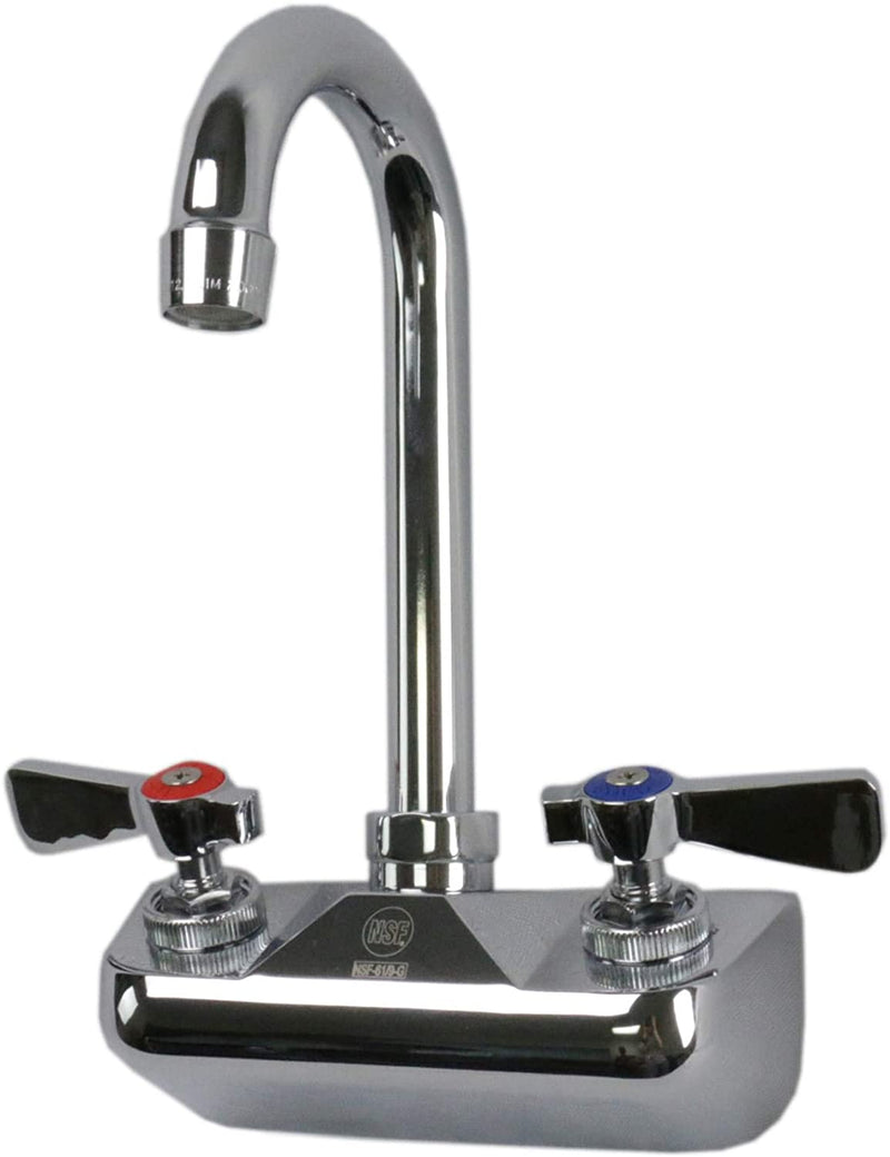 ABC 4” Wall Mount Commercial Hand Sink Faucet with Lead Free Gooseneck Spout, NSF Approved (3-1/2" Spout - Dual Lever Handles)