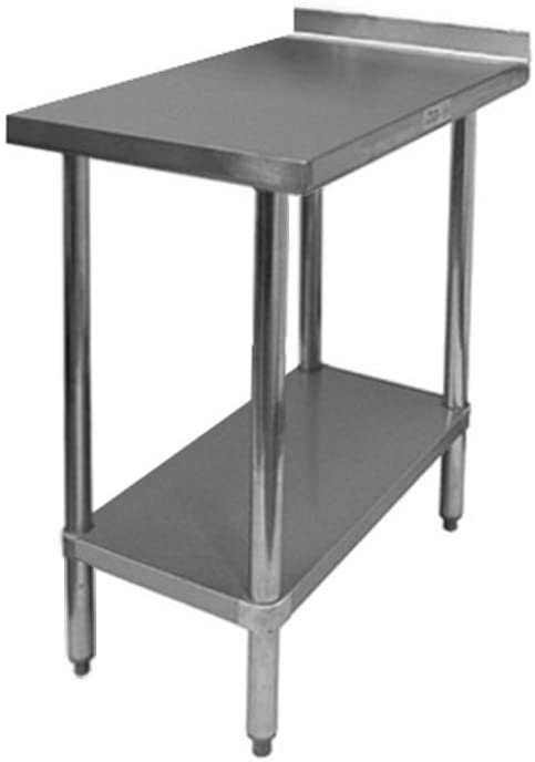 GSW Commercial Work Table with Stainless Steel Top, 1 Galvanized Undershelf, 1-1/2" Backsplash & Adjustable Bullet Feet (30"D x 18"L x 35"H)